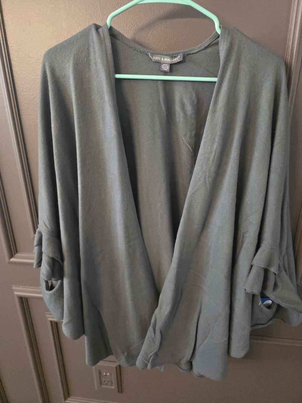 Kate & Mallory Olive Green Open-Front Draped Cardigan